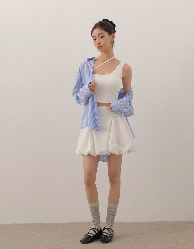 Asymmetrical Neckline One Shoulder Ribbed Knit Padded Crop Top
