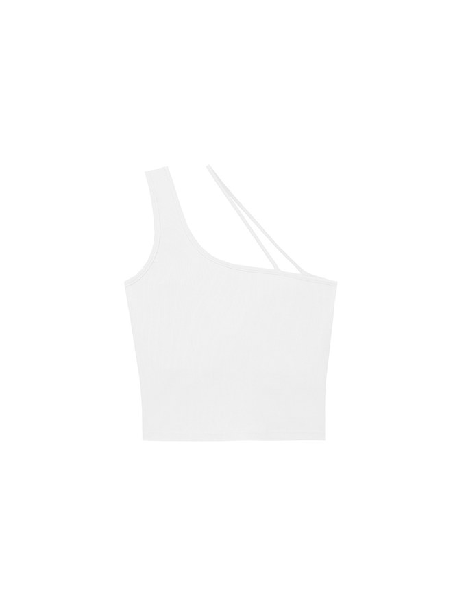 Asymmetrical Neckline One Shoulder Ribbed Knit Padded Crop Top