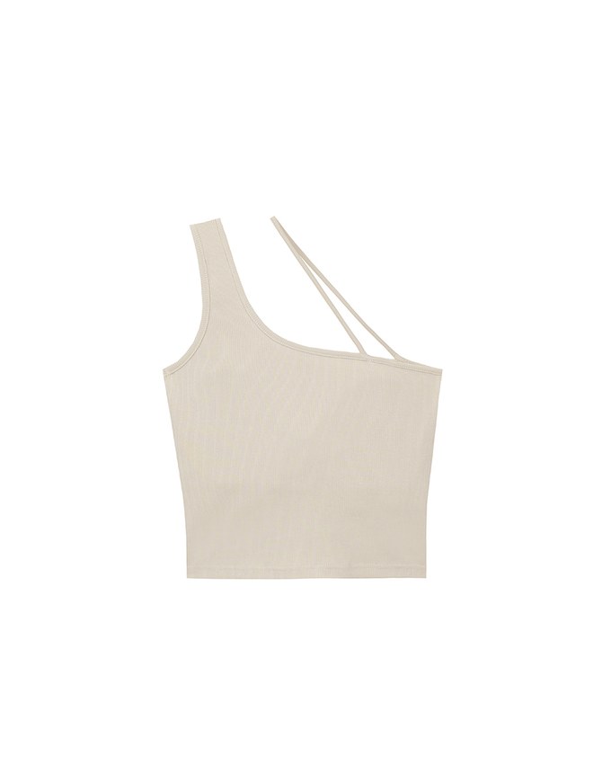 Asymmetrical Neckline One Shoulder Ribbed Knit Padded Crop Top