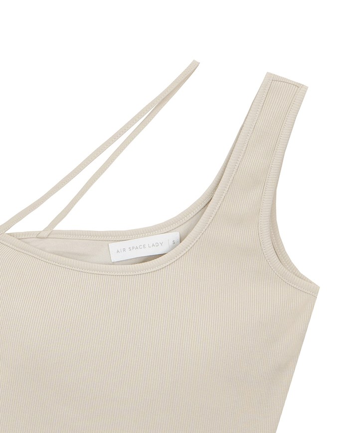 Asymmetrical Neckline One Shoulder Ribbed Knit Padded Crop Top