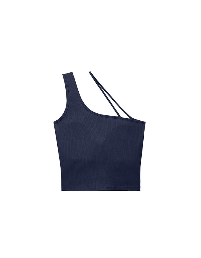 Asymmetrical Neckline One Shoulder Ribbed Knit Padded Crop Top