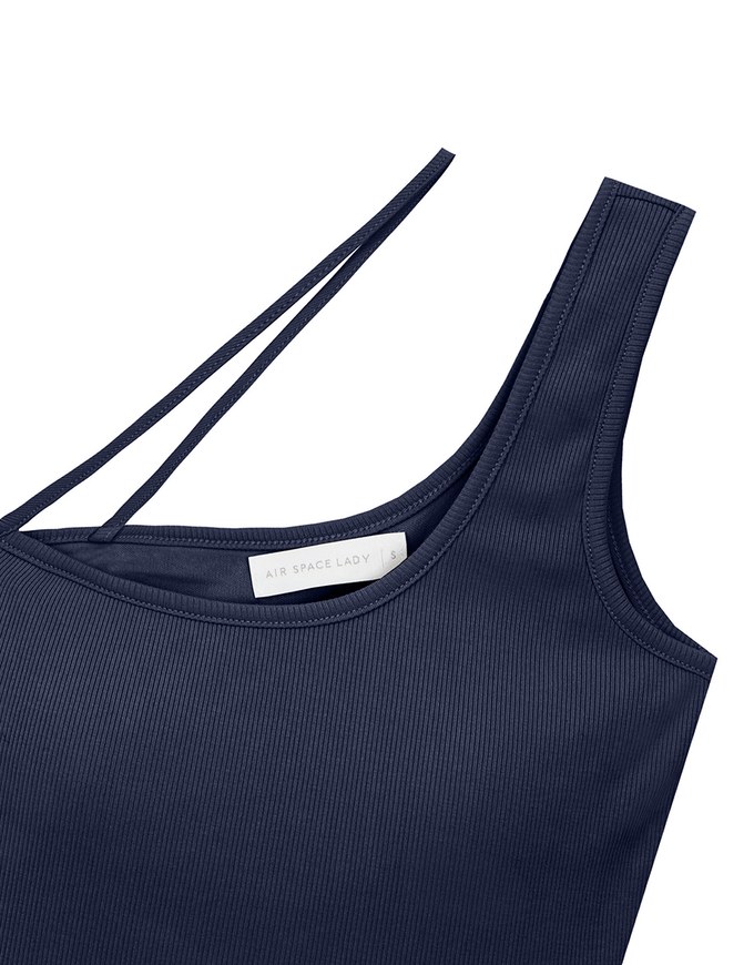 Asymmetrical Neckline One Shoulder Ribbed Knit Padded Crop Top