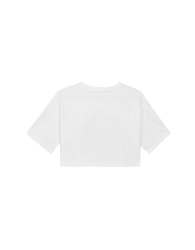 Cropped Cotton Short Sleeve Top with Gingham Embroidery Patch Design