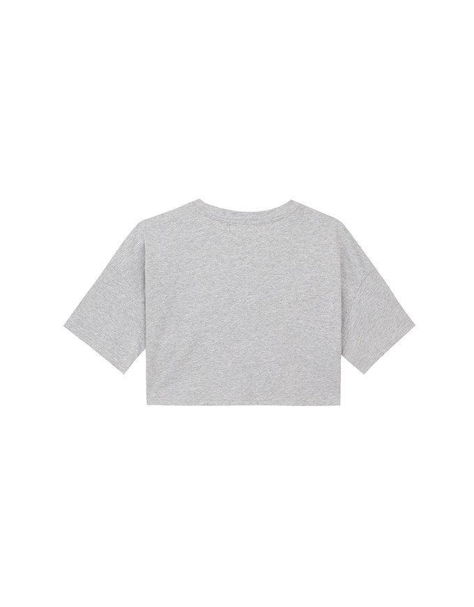 Cropped Cotton Short Sleeve Top with Gingham Embroidery Patch Design