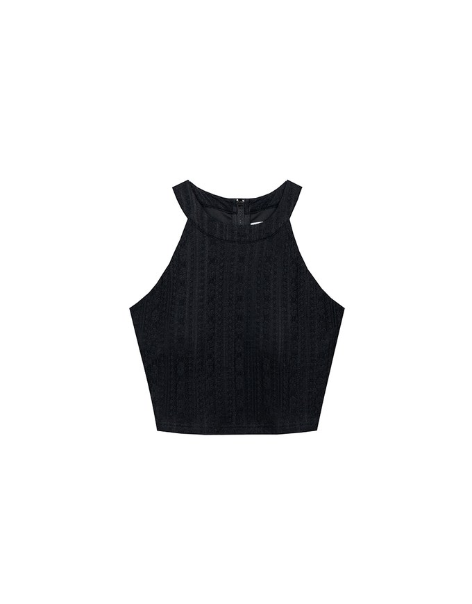 Lace Textured Halter Neck Sleeveless Padded Top
