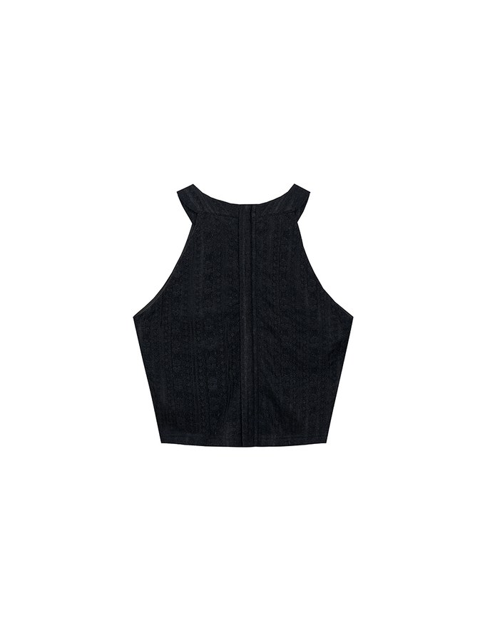 Lace Textured Halter Neck Sleeveless Padded Top
