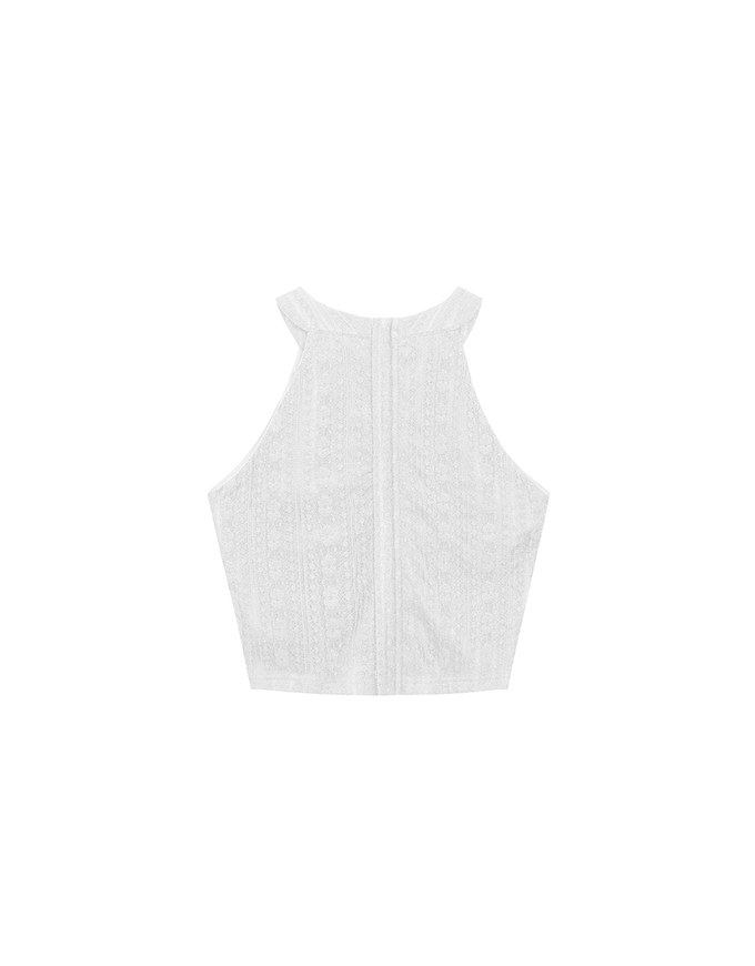 Lace Textured Halter Neck Sleeveless Padded Top