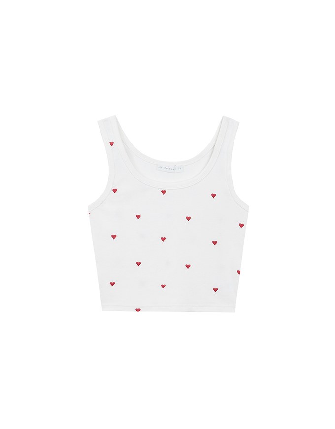 Embroidered Heart Pattern Ribbed Fitted Tank Top