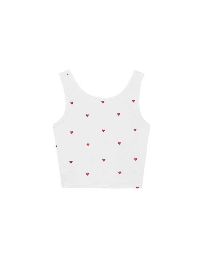 Embroidered Heart Pattern Ribbed Fitted Tank Top