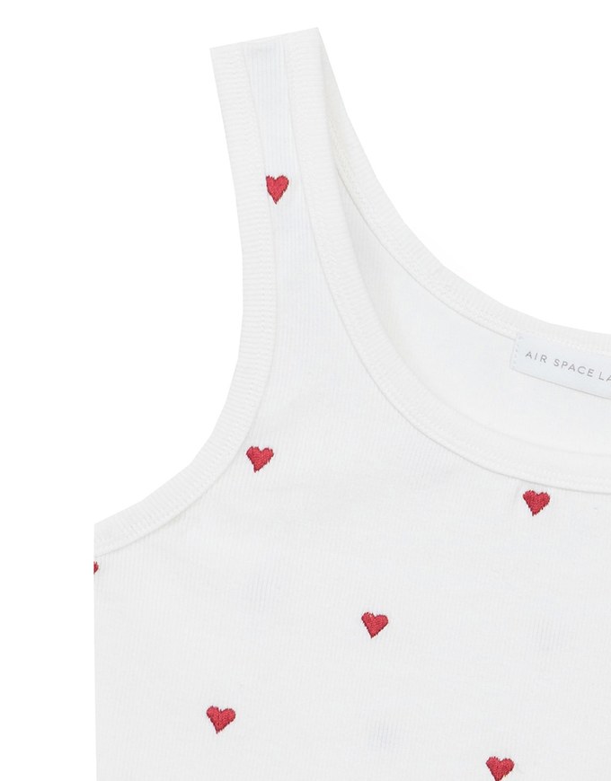 Embroidered Heart Pattern Ribbed Fitted Tank Top