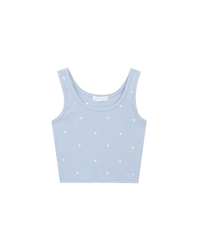 Embroidered Heart Pattern Ribbed Fitted Tank Top