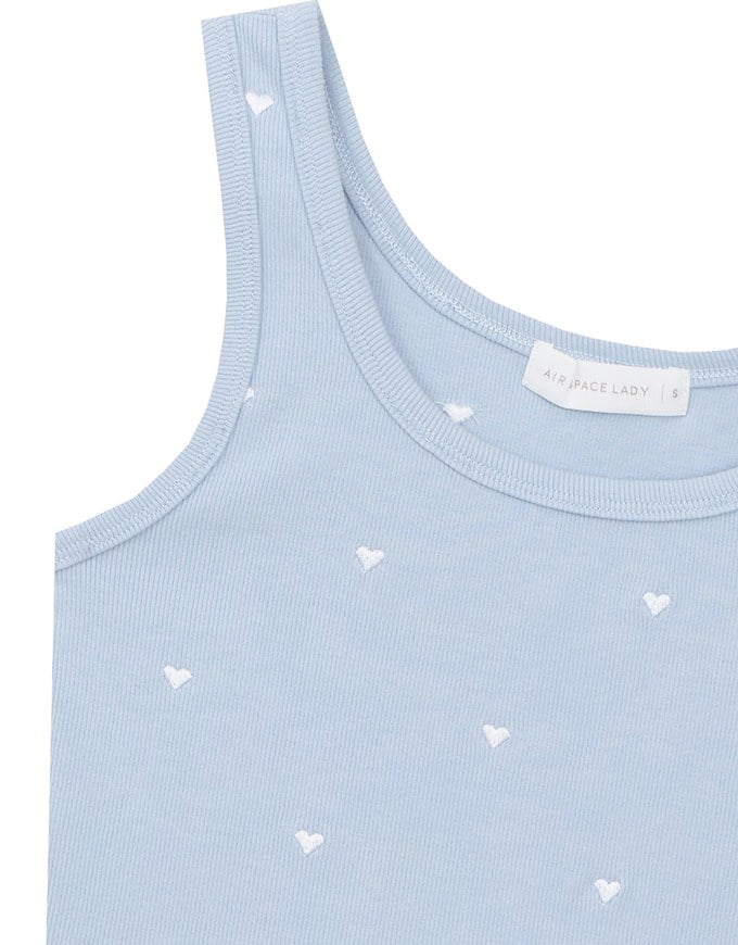 Embroidered Heart Pattern Ribbed Fitted Tank Top