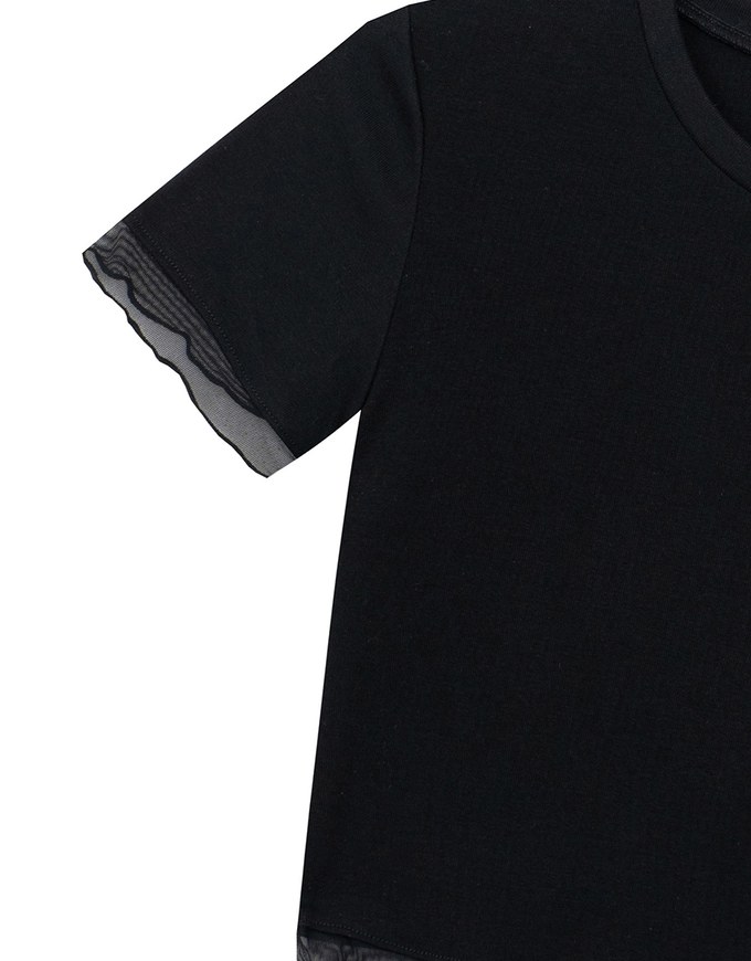 Layered Sheer Lettuce Edge Crew Neck Fitted Tee