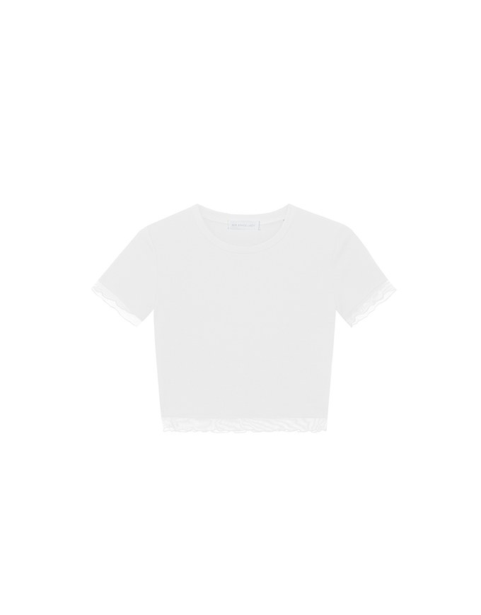 Layered Sheer Lettuce Edge Crew Neck Fitted Tee