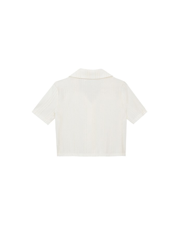 Striped Knit Collared Crop Shirt