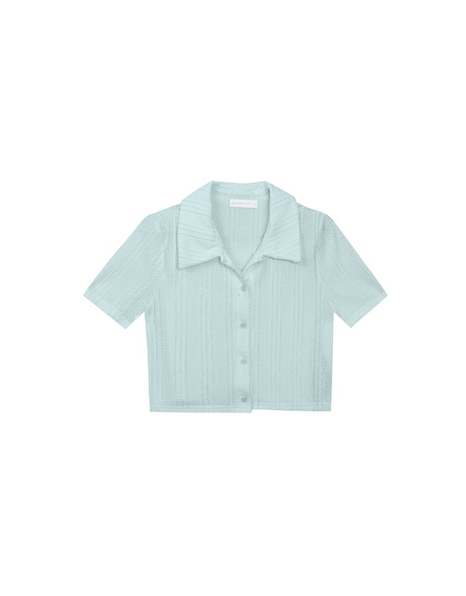 Striped Knit Collared Crop Shirt