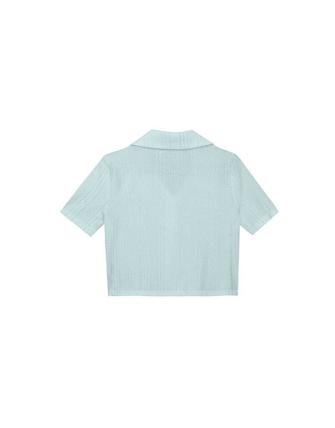Striped Knit Collared Crop Shirt