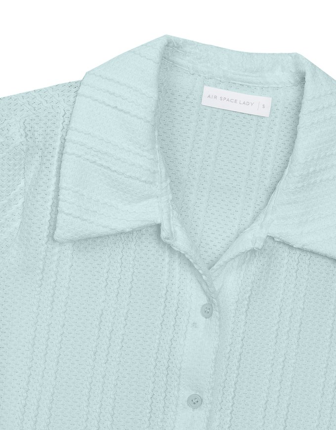 Striped Knit Collared Crop Shirt
