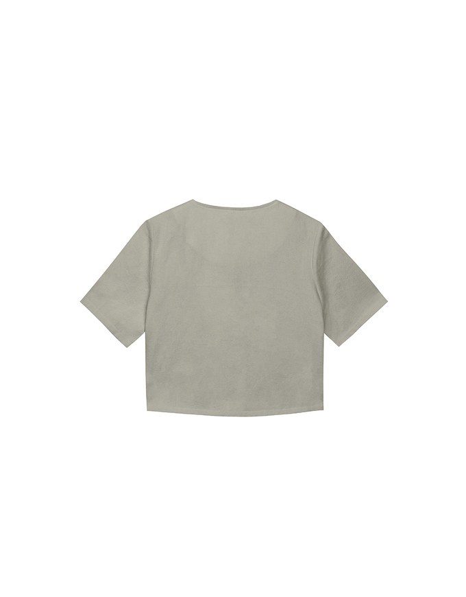 Tailored V Neck Button Front Short Sleeve Cropped Blazer Top