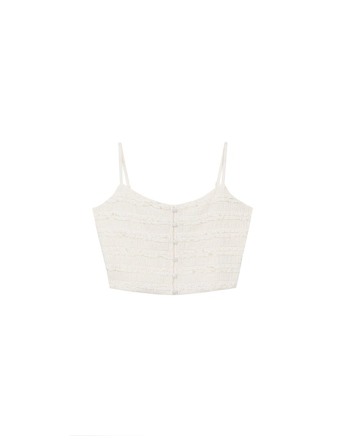 Layered Ruffle Lace Trim Button Up Cropped Cami Top