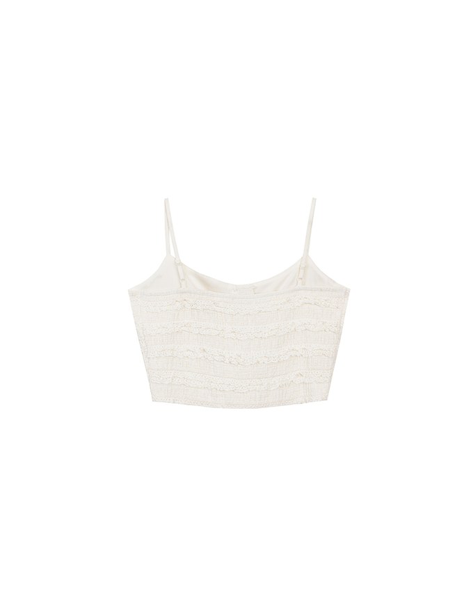 Layered Ruffle Lace Trim Button Up Cropped Cami Top