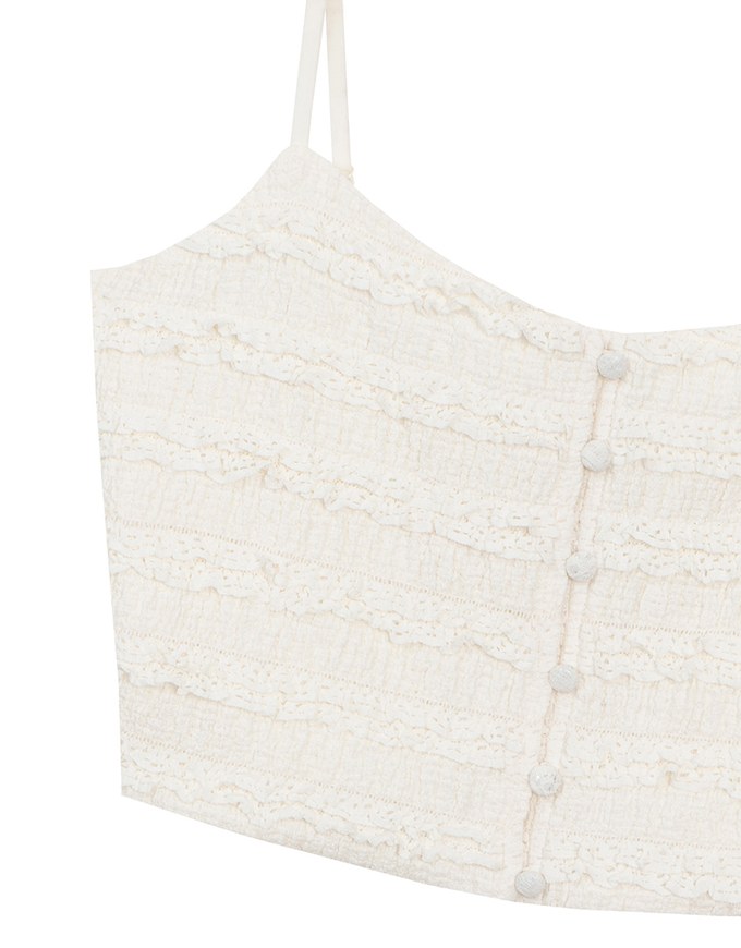 Layered Ruffle Lace Trim Button Up Cropped Cami Top
