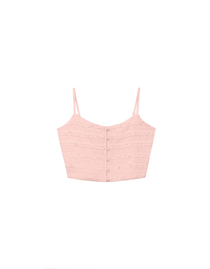 Layered Ruffle Lace Trim Button Up Cropped Cami Top
