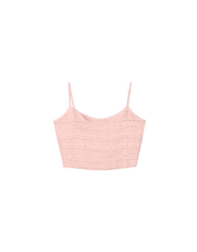 Layered Ruffle Lace Trim Button Up Cropped Cami Top