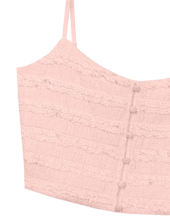 Layered Ruffle Lace Trim Button Up Cropped Cami Top