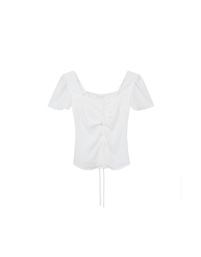 Crinkle Texture Square Neck Top with Adjustable Back Tie Detail