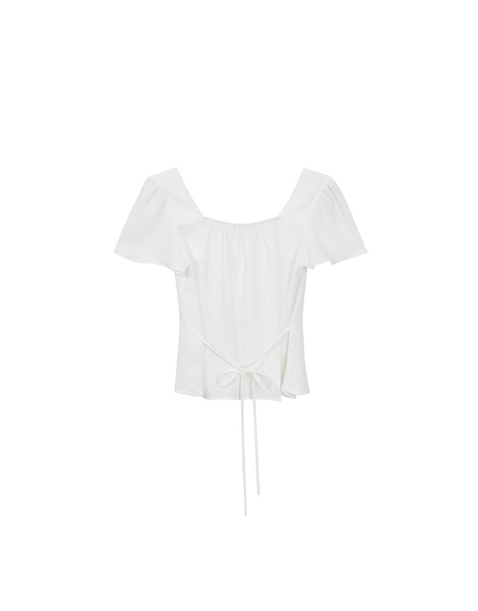 Crinkle Texture Square Neck Top with Adjustable Back Tie Detail