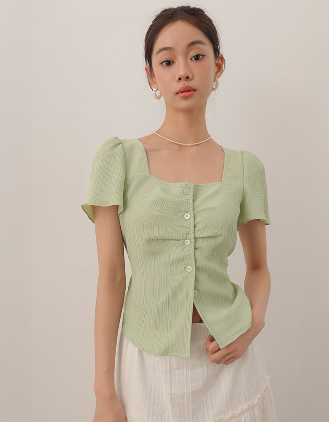 Crinkle Texture Square Neck Top with Adjustable Back Tie Detail