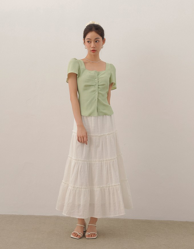 Crinkle Texture Square Neck Top with Adjustable Back Tie Detail