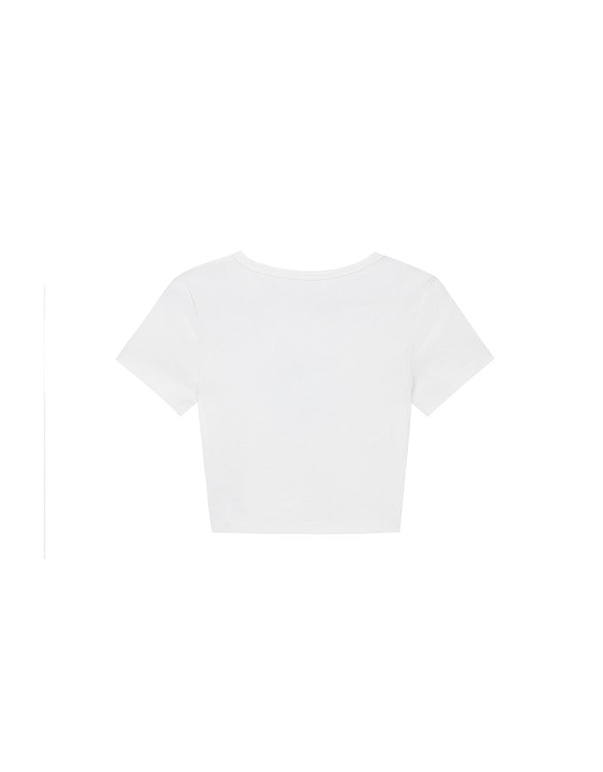 Rhinestone Lettering Embellished Slim Fit Cropped Tee
