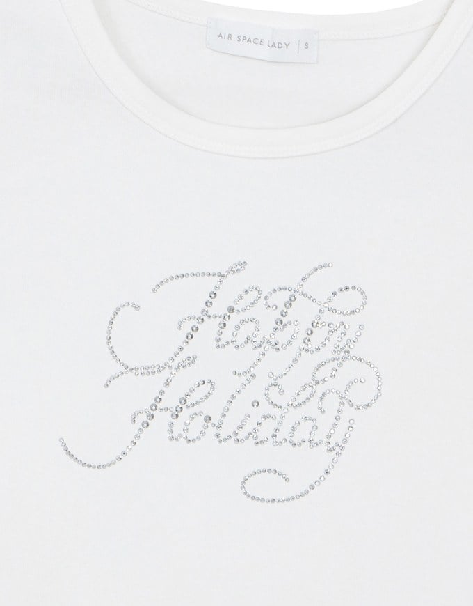 Rhinestone Lettering Embellished Slim Fit Cropped Tee