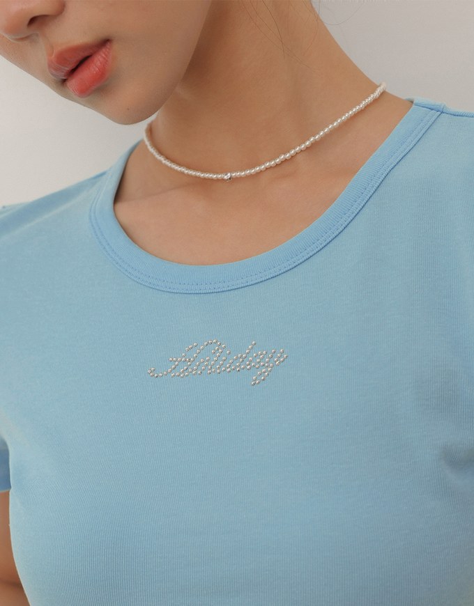 Rhinestone Lettering Embellished Slim Fit Cropped Tee