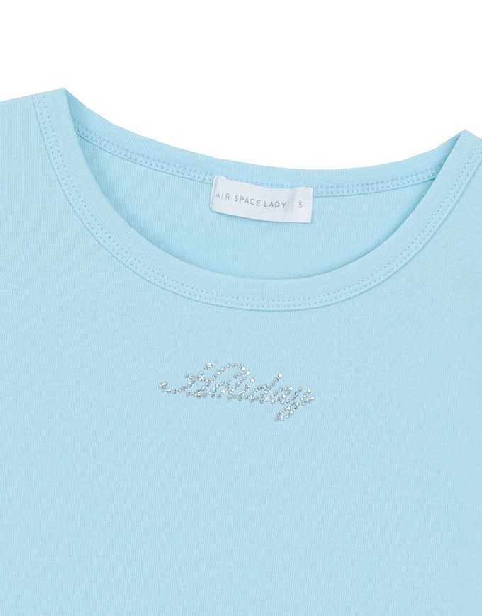 Rhinestone Lettering Embellished Slim Fit Cropped Tee