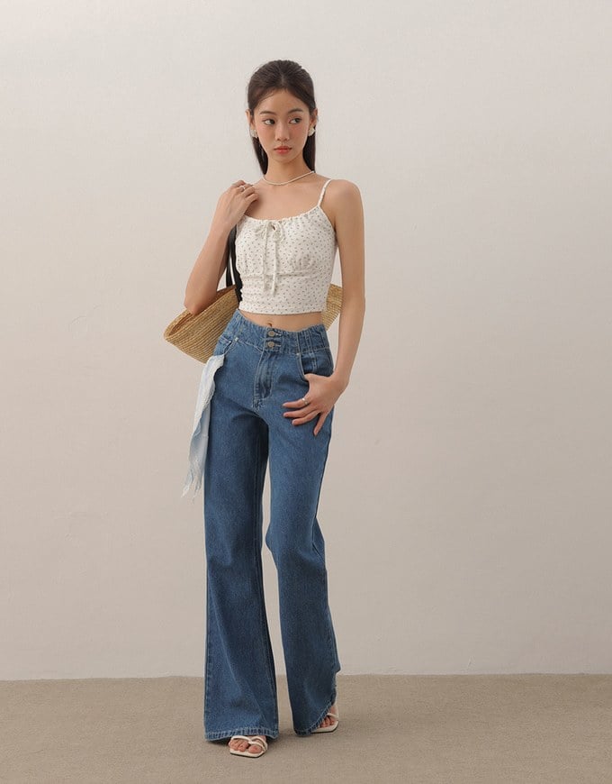 Youthful Vibe Crop Camisole Top with Ruched Drawstring Detail
