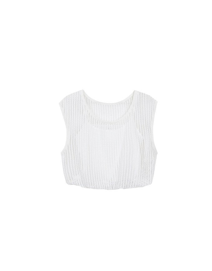 Faux 2 Piece Sleeveless Layered Mesh Top with Soft Knit Texture