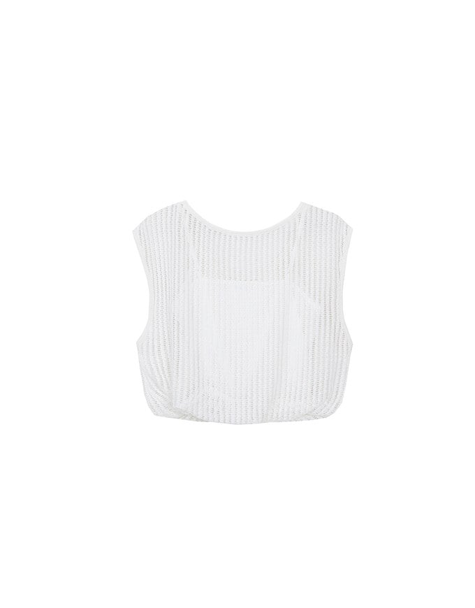 Faux 2 Piece Sleeveless Layered Mesh Top with Soft Knit Texture