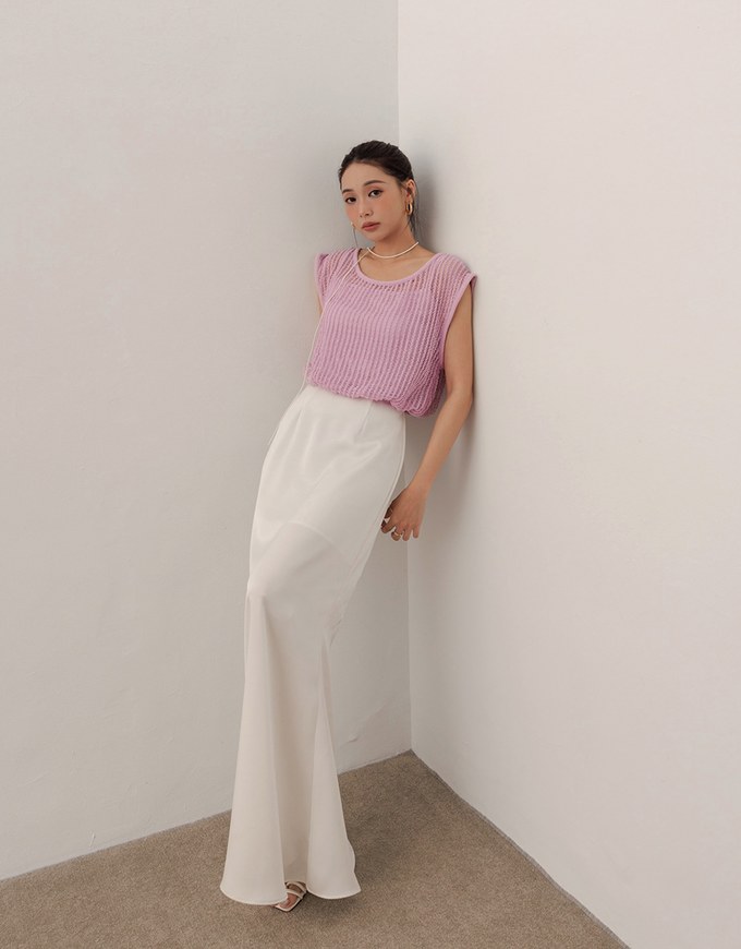 Faux 2 Piece Sleeveless Layered Mesh Top with Soft Knit Texture