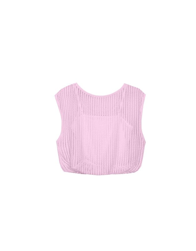 Faux 2 Piece Sleeveless Layered Mesh Top with Soft Knit Texture