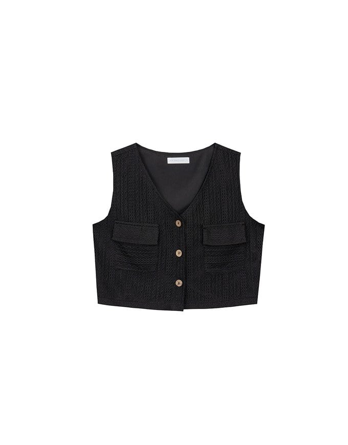 Lace Crochet Inspired Knit Vest Top with Pocket Accents