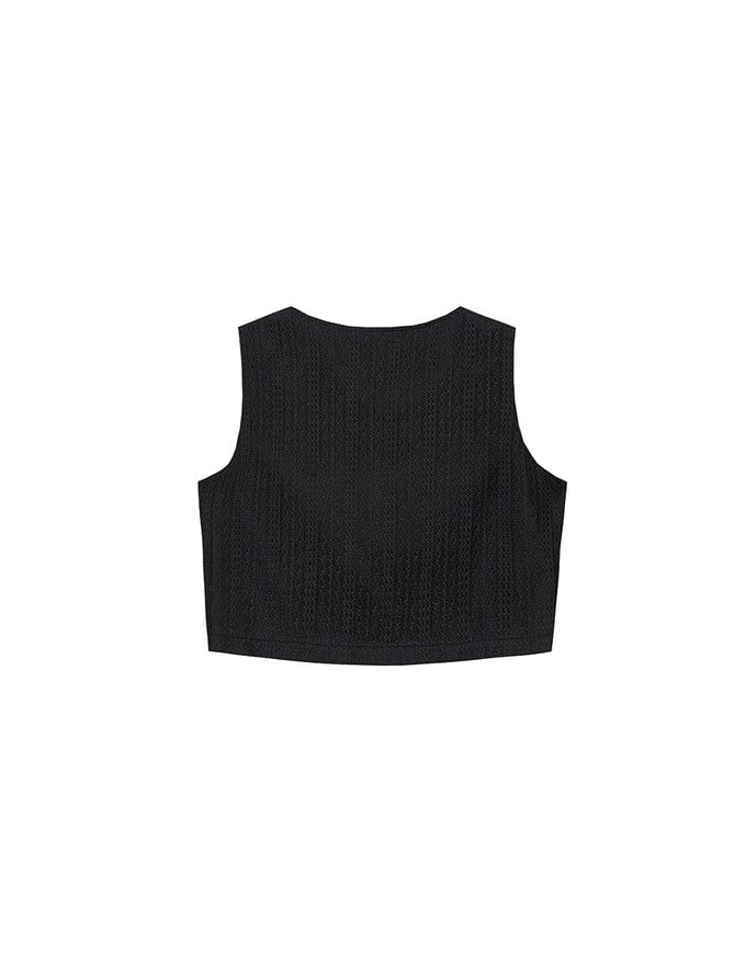 Lace Crochet Inspired Knit Vest Top with Pocket Accents
