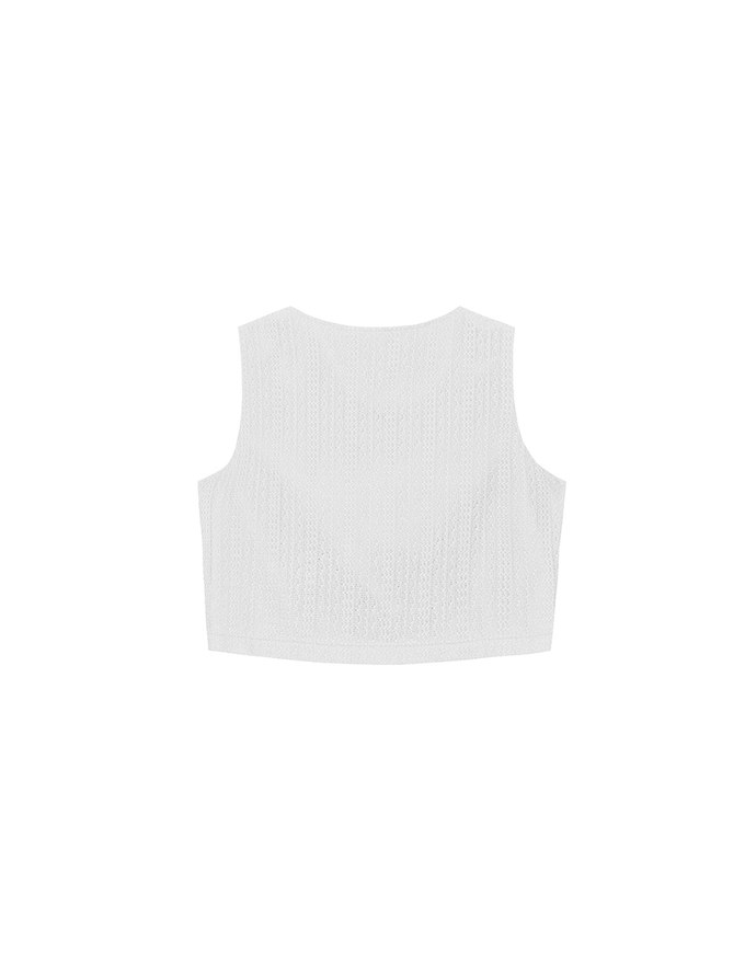 Lace Crochet Inspired Knit Vest Top with Pocket Accents