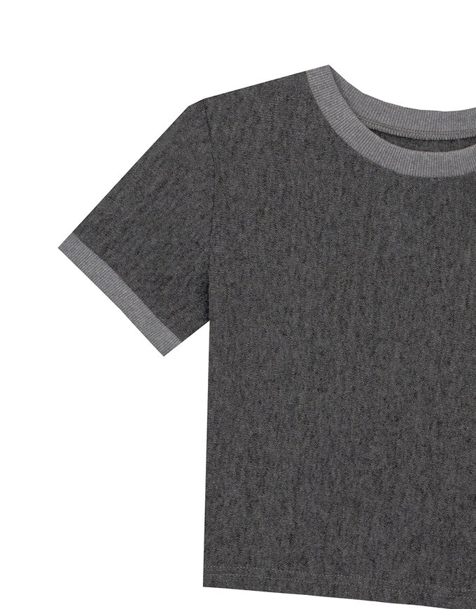 Contrast Trim Semi Sheer Knit Cropped Short Sleeve Tee