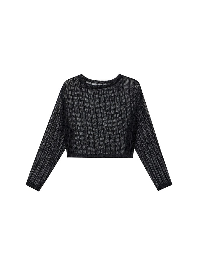Relaxed Fit Sheer Crochet Openwork Knit Pullover Sweater