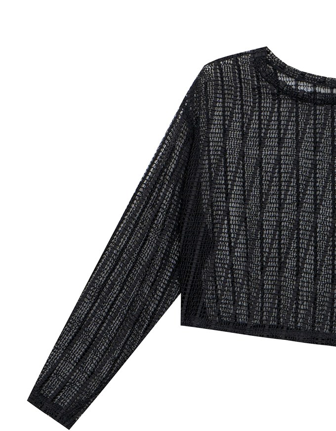 Relaxed Fit Sheer Crochet Openwork Knit Pullover Sweater