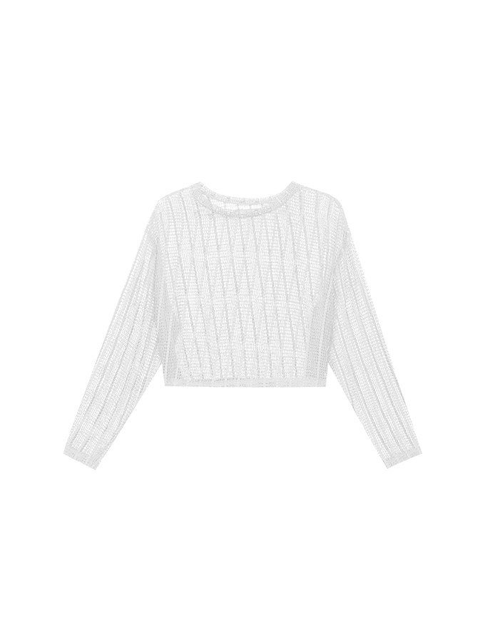 Relaxed Fit Sheer Crochet Openwork Knit Pullover Sweater