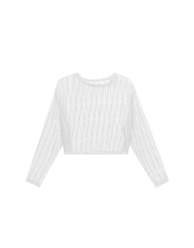 Relaxed Fit Sheer Crochet Openwork Knit Pullover Sweater
